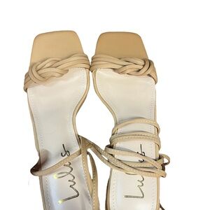 LuLus Jazzy Medium Nude Size 7.5 Block Heel Lace-up Sandals